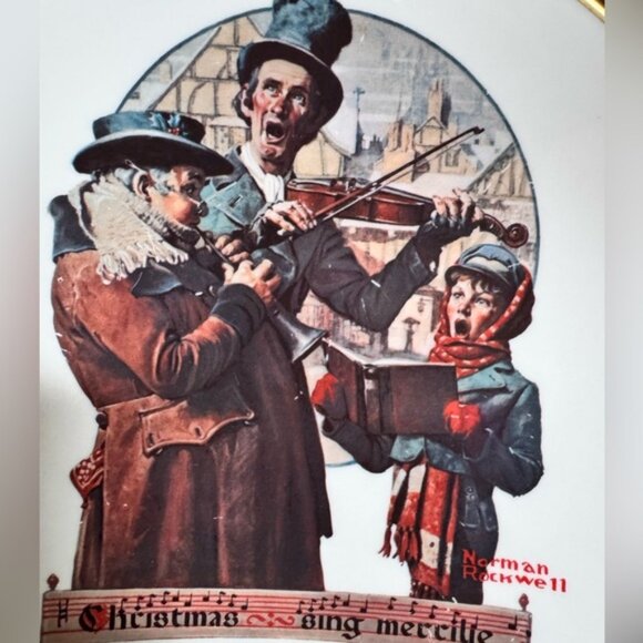 1976 Sat Evening POne Sizet Norman Rockwell Christmas Trio 8.5 Collectible Plate - Picture 2 of 6